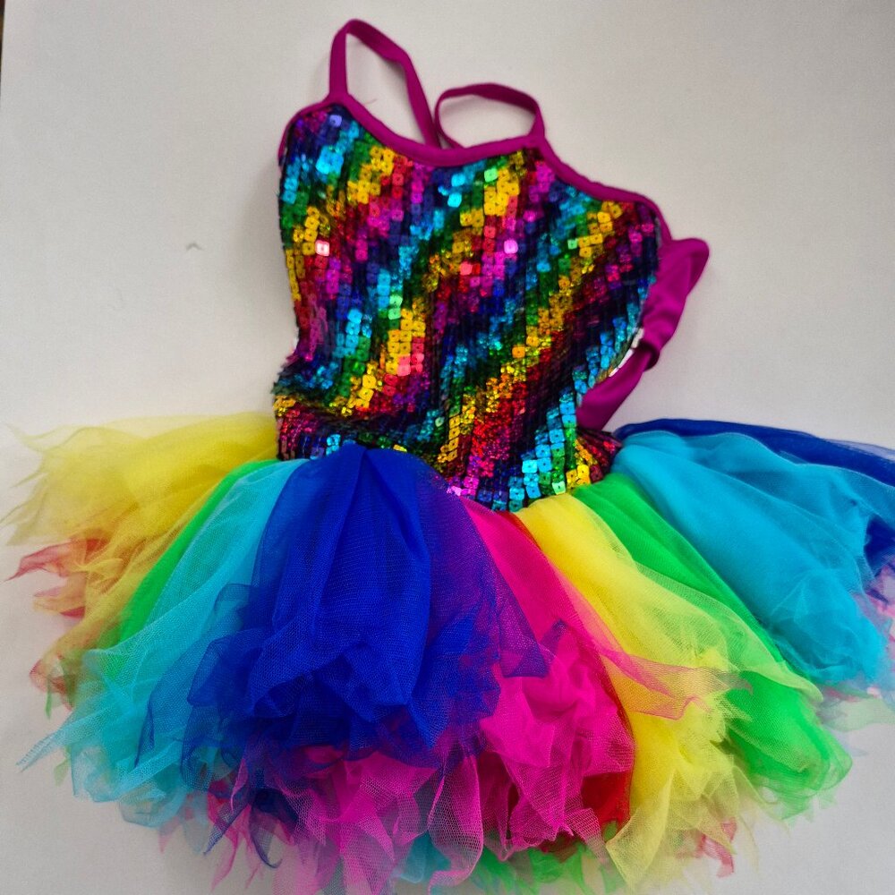 Curtain call multicolor bright sequin rainbow dance costume size CME small E1480
